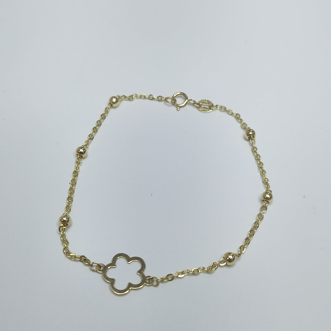 PULSERA TEJIDO ESPECIAL CON FLOR 14K 18 CM 1.6 GR (NUEVO)