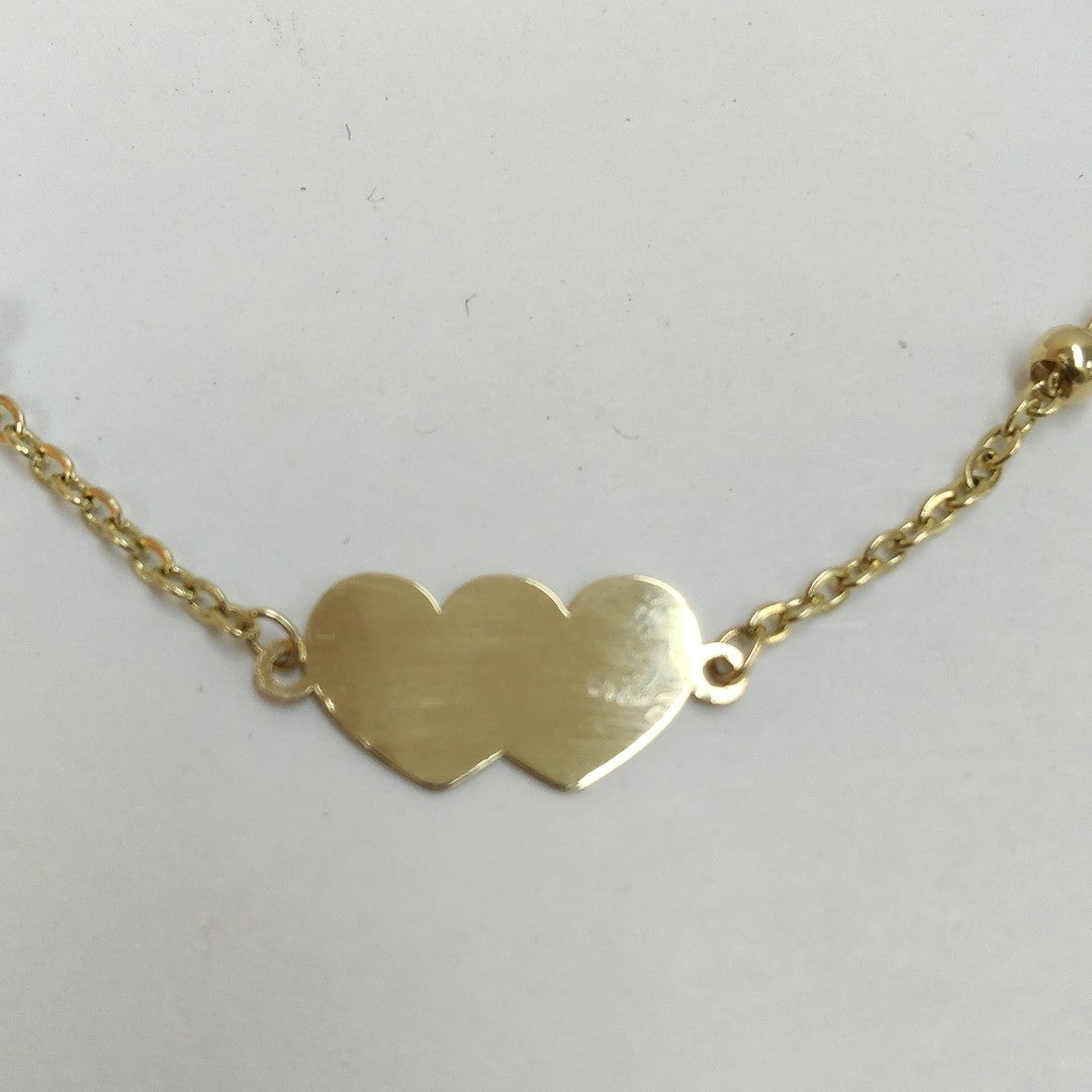 PULSERA TEJIDO ESPECIAL CON DOS CORAZONES 14K 18 CM 1.7 GR (NUEVO)
