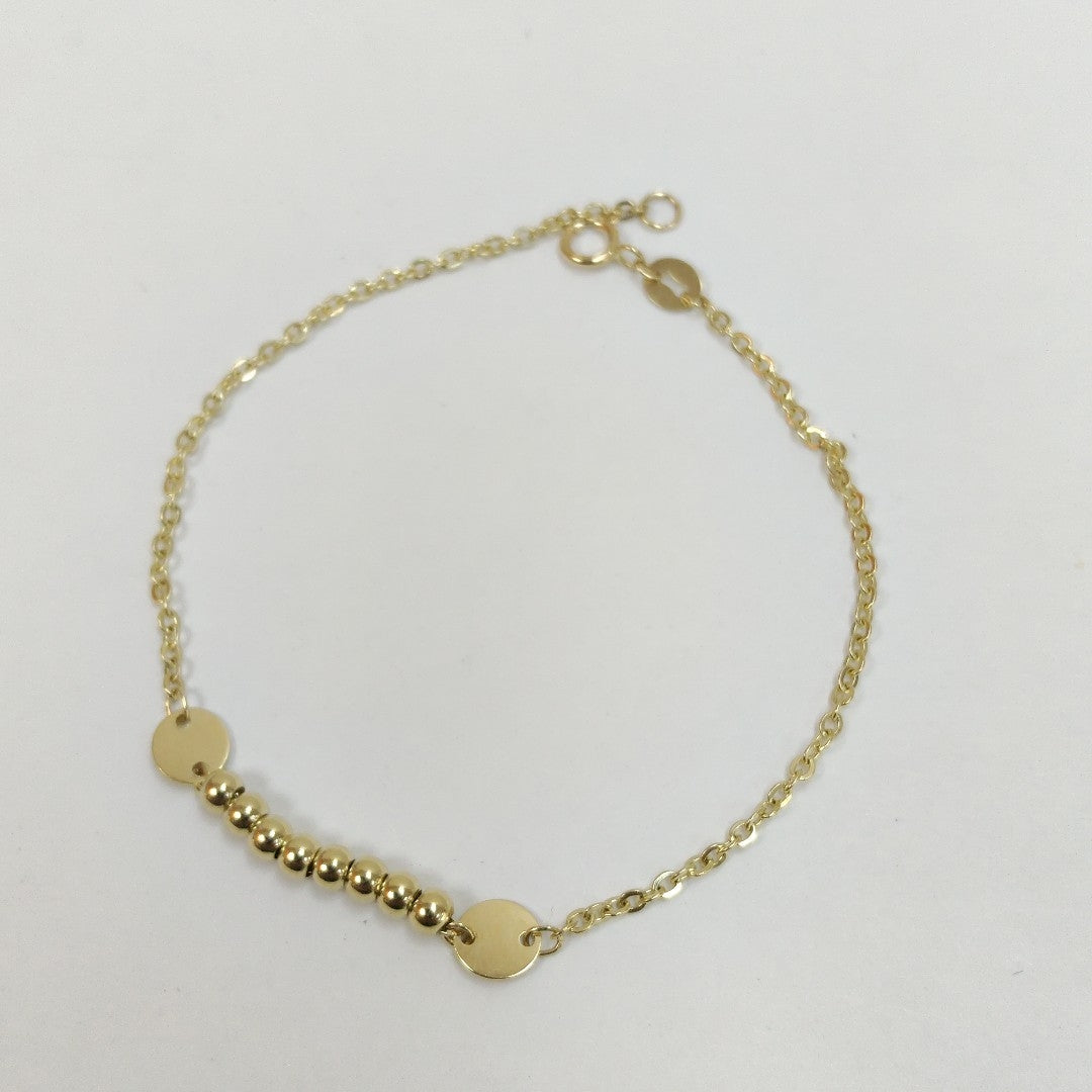 PULSERA TEJIDO ESPECIAL CON BOLITAS 14K 18 CM 1.8 GR (NUEVO)