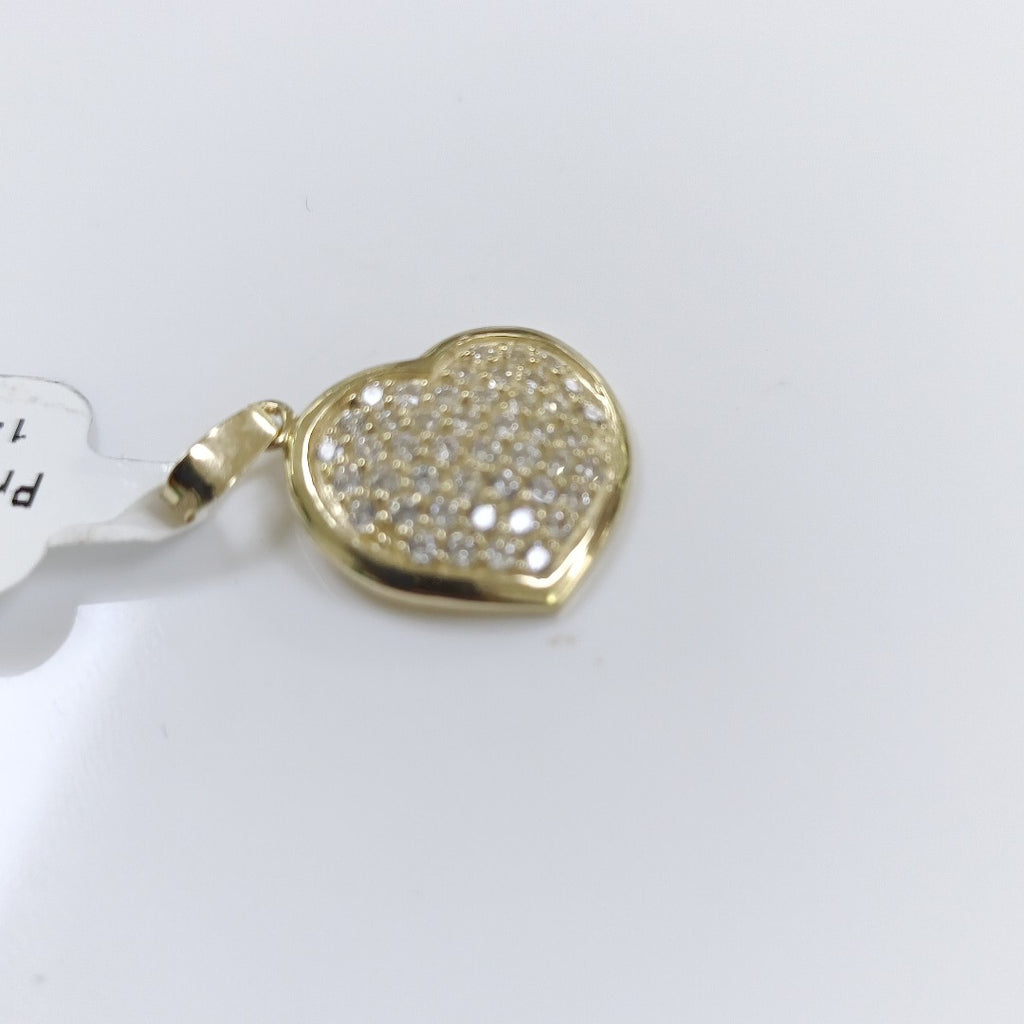 DIJE TEJIDO CORAZON CON CIRCONIAS 14K 1.7 GR (NUEVO)