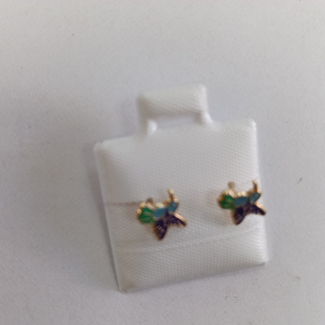 BROQUELES BROQUEL FIG COLIBRI ESMALTE AZUL 14K 0.2138 GR (NUEVO)