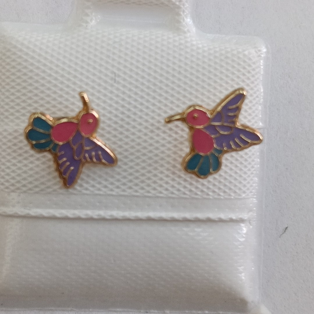 BROQUELES BROQUEL FIG COLIBRI ESMALTE ROSA 14K 0.2138 GR (NUEVO)