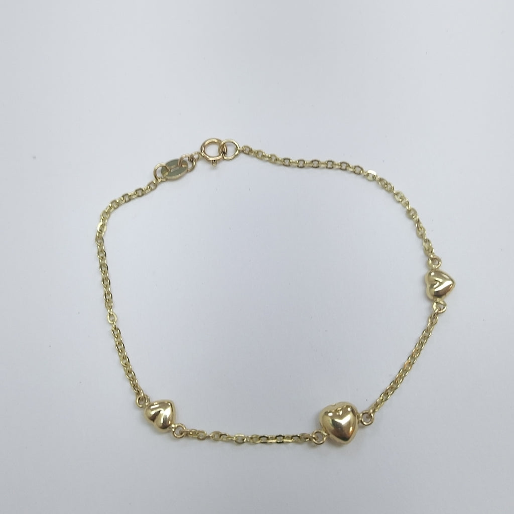 PULSERA TEJIDO ESPECIAL CON CORAZONES 14K 18 CM 1.7 GR (NUEVO)