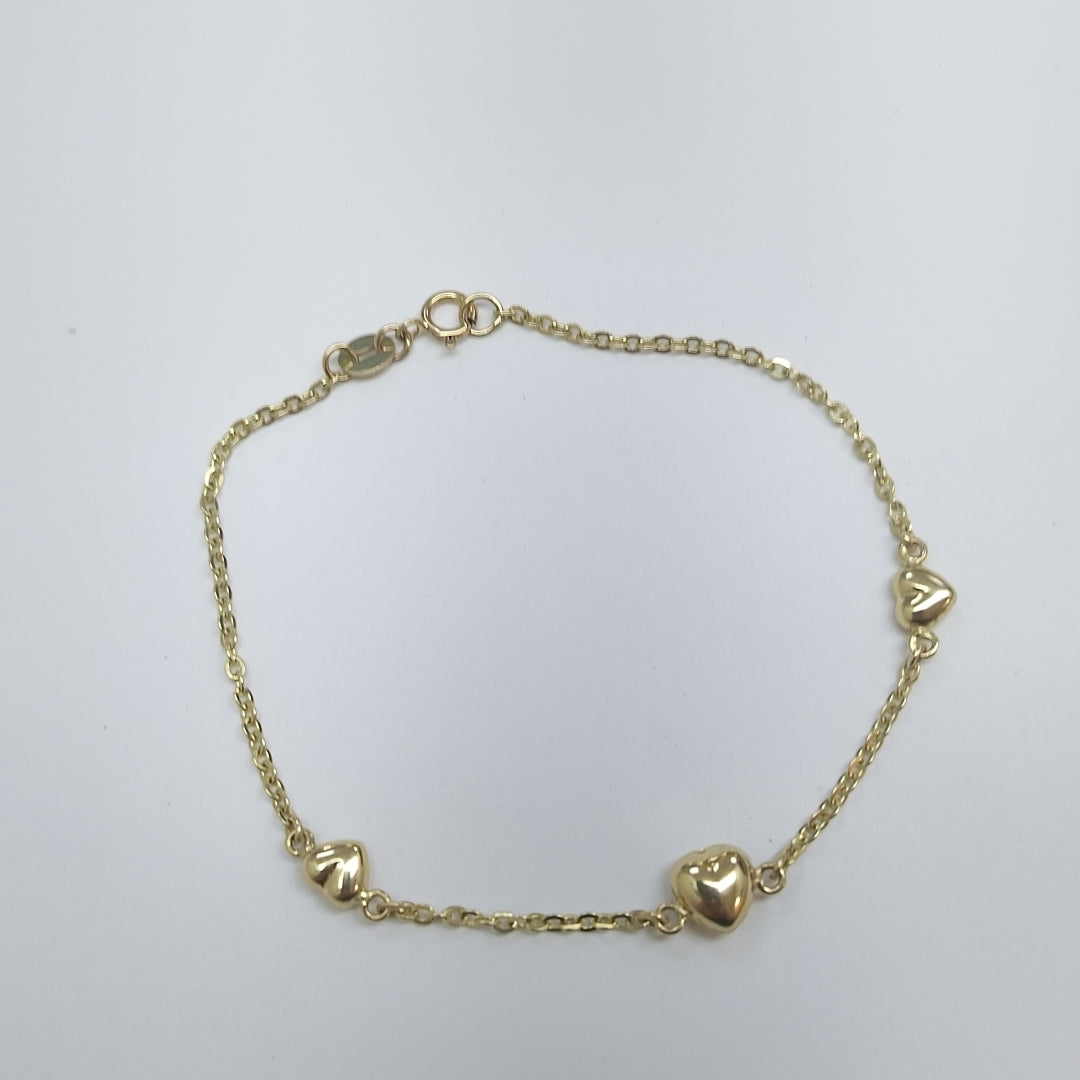 PULSERA TEJIDO ESPECIAL CON CORAZONES 14K 18 CM 1.7 GR (NUEVO)