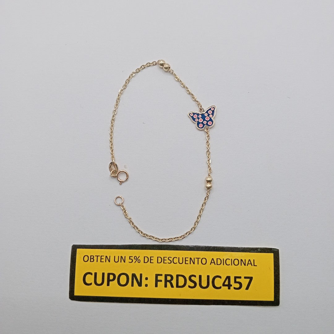 PULSERA TEJIDO ESPECIAL MARIPOSA CON ESMALTE 14K 18 CM 1.9 GR (NUEVO)