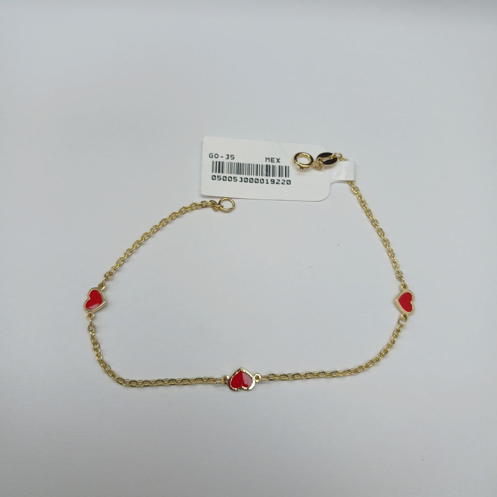 PULSERA ESPECIAL CON CORAZONES 14K 18 CM 1.4 GR (NUEVO)