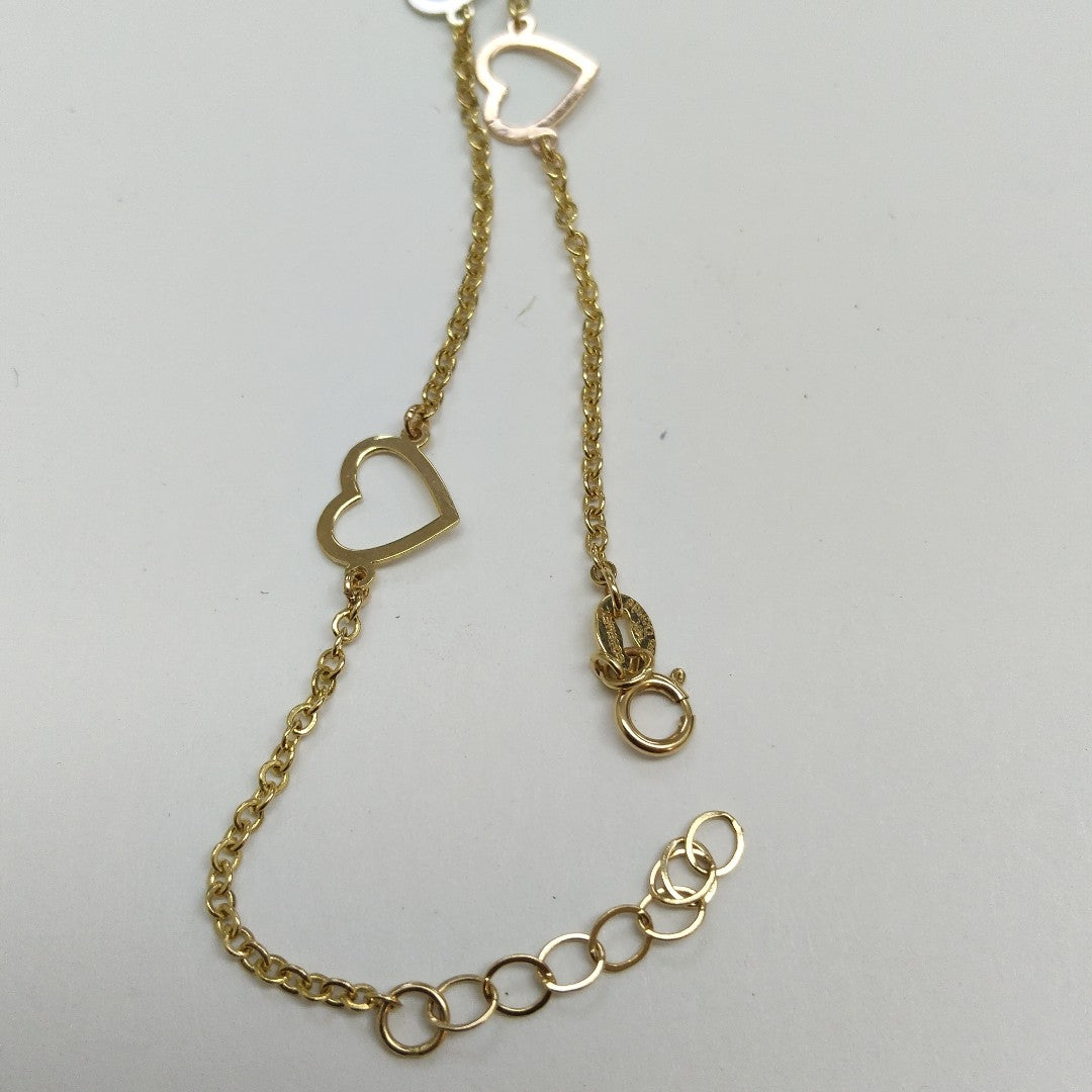 PULSERA ESPECIAL CON CORAZONES CONBINADOS 14K 18 CM 1.6 GR (NUEVO)