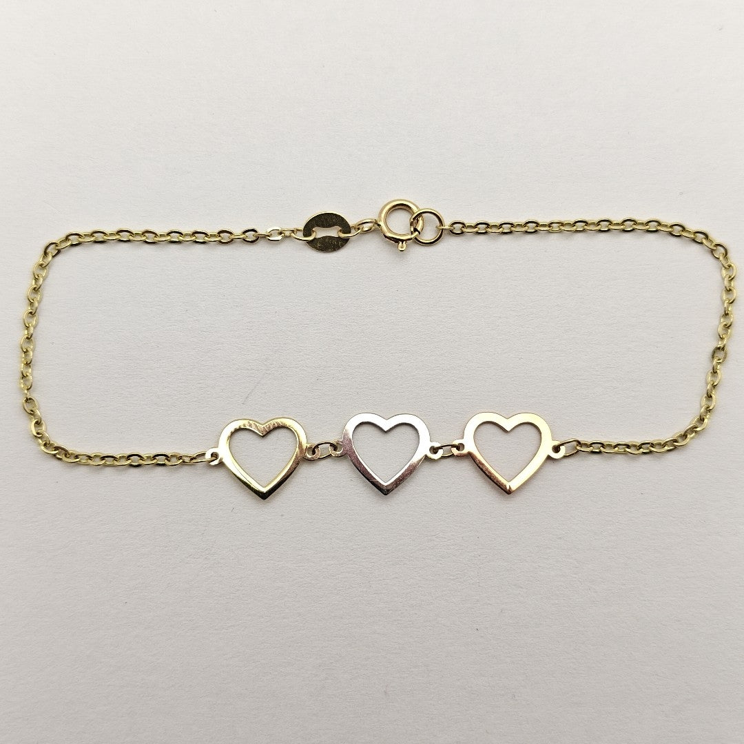 PULSERA ESPECIAL CON CORAZONES 14K 18 CM 1.3 GR (NUEVO)