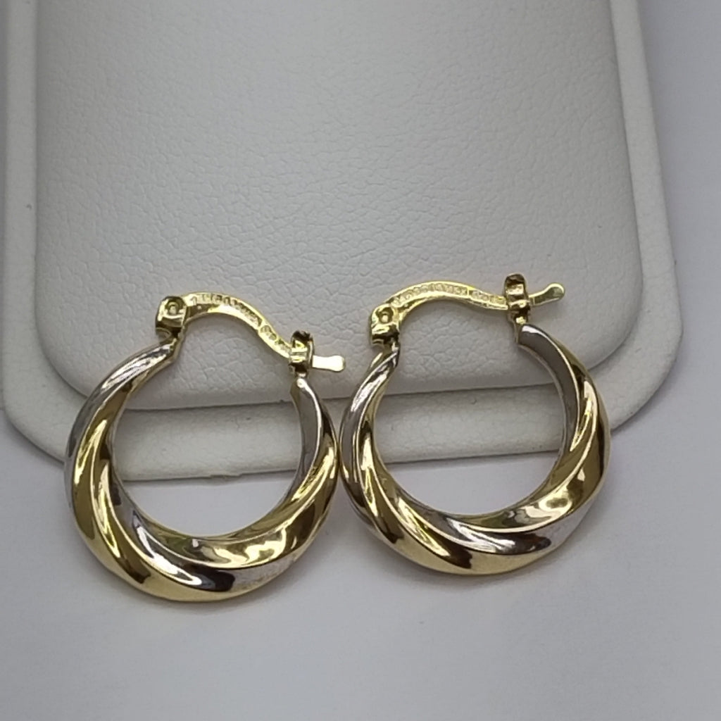 ARETES TEJIDO ARRACADA TRENZADA COMBINADA 14K 1.8 GR (NUEVO)