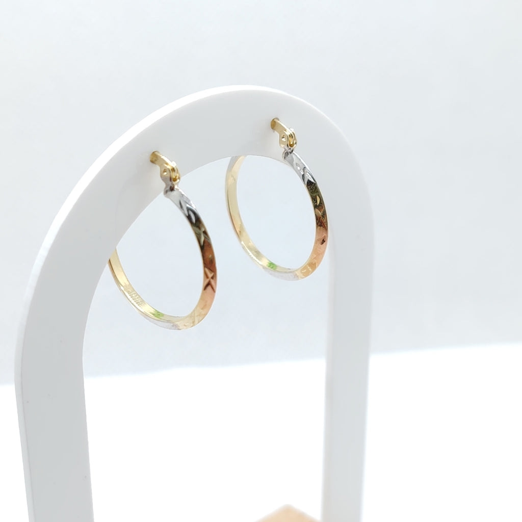 ARETES TEJIDO ARRACADAS BISELADAS COMBINADAS 14K 1.4 GR (NUEVO)