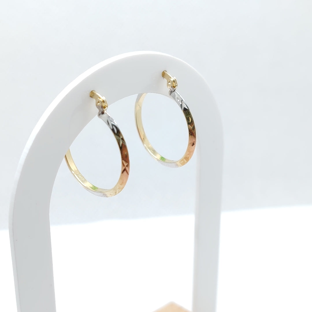 ARETES TEJIDO ARRACADAS BISELADAS COMBINADAS 14K 1.4 GR (NUEVO)