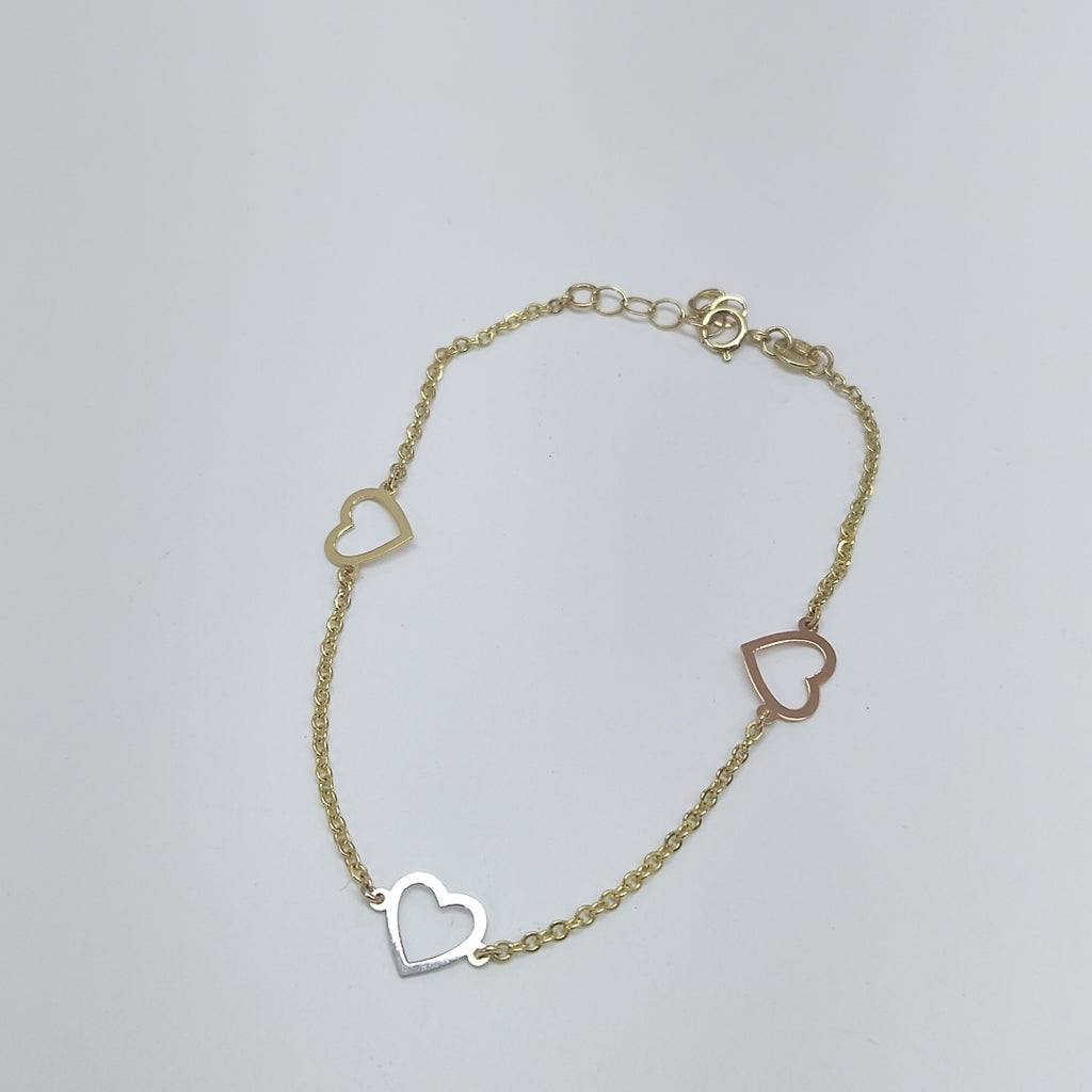 PULSERA ESPECIAL CON CORAZONES CONBINADOS 14K 18 CM 1.7 GR (NUEVO)