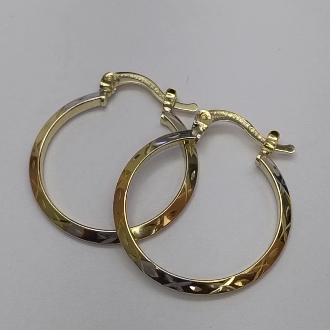 ARETES TEJIDO ARRACADAS BISELADAS COMBINADAS 14K 1.3 GR (NUEVO)