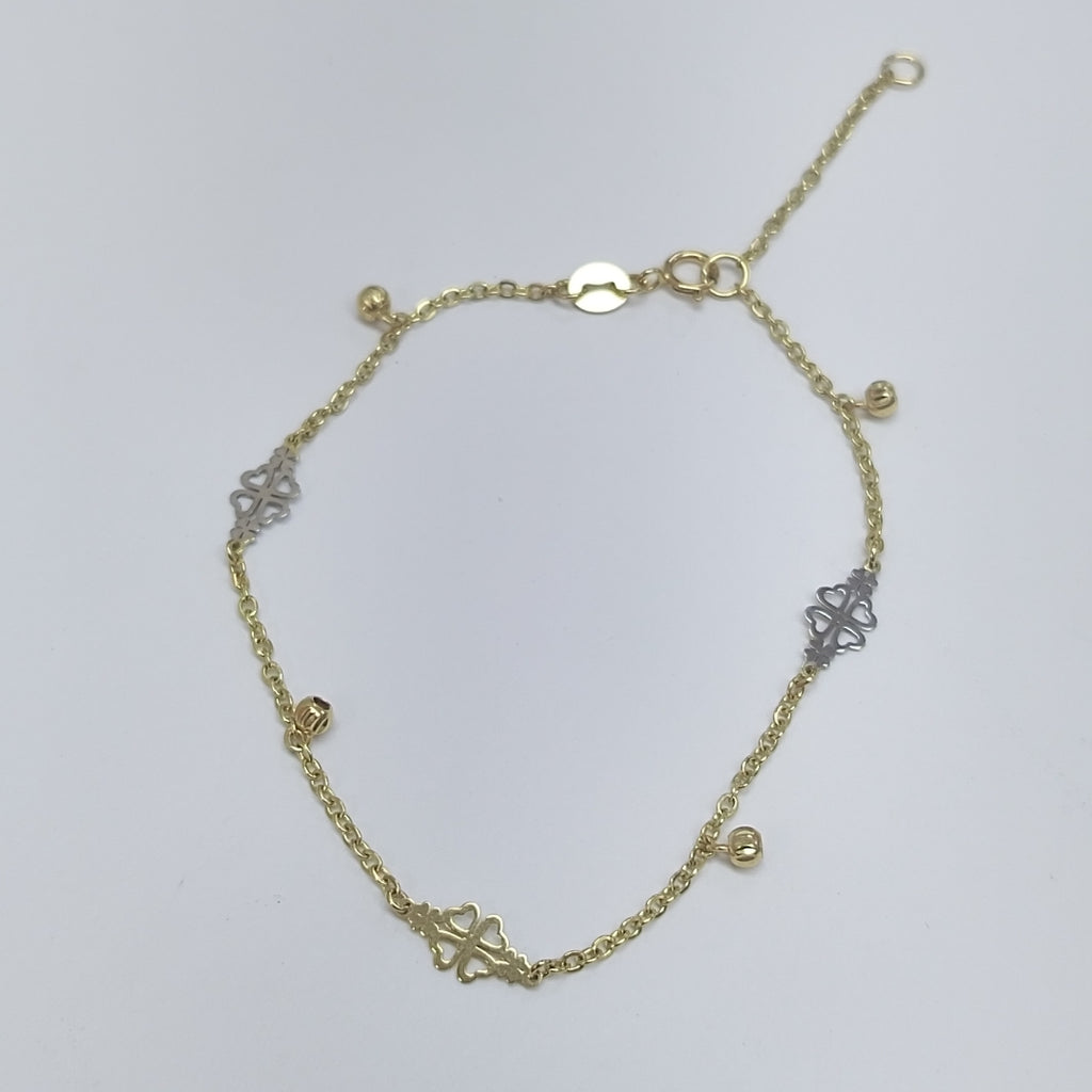PULSERA ESPECIAL CON TREBOL 14K 18 CM 1.9 GR (NUEVO)