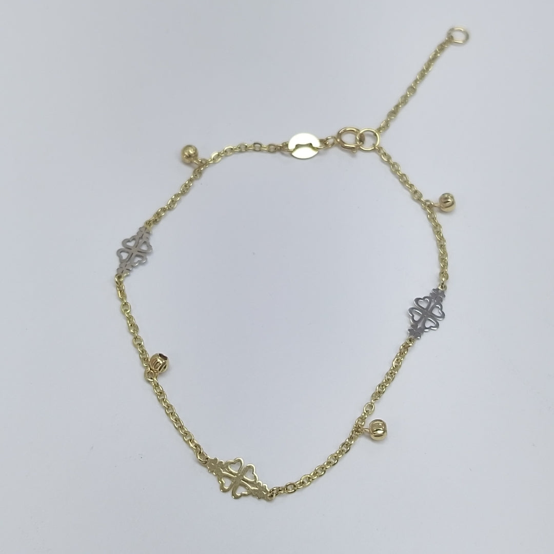 PULSERA ESPECIAL CON TREBOL 14K 18 CM 1.9 GR (NUEVO)