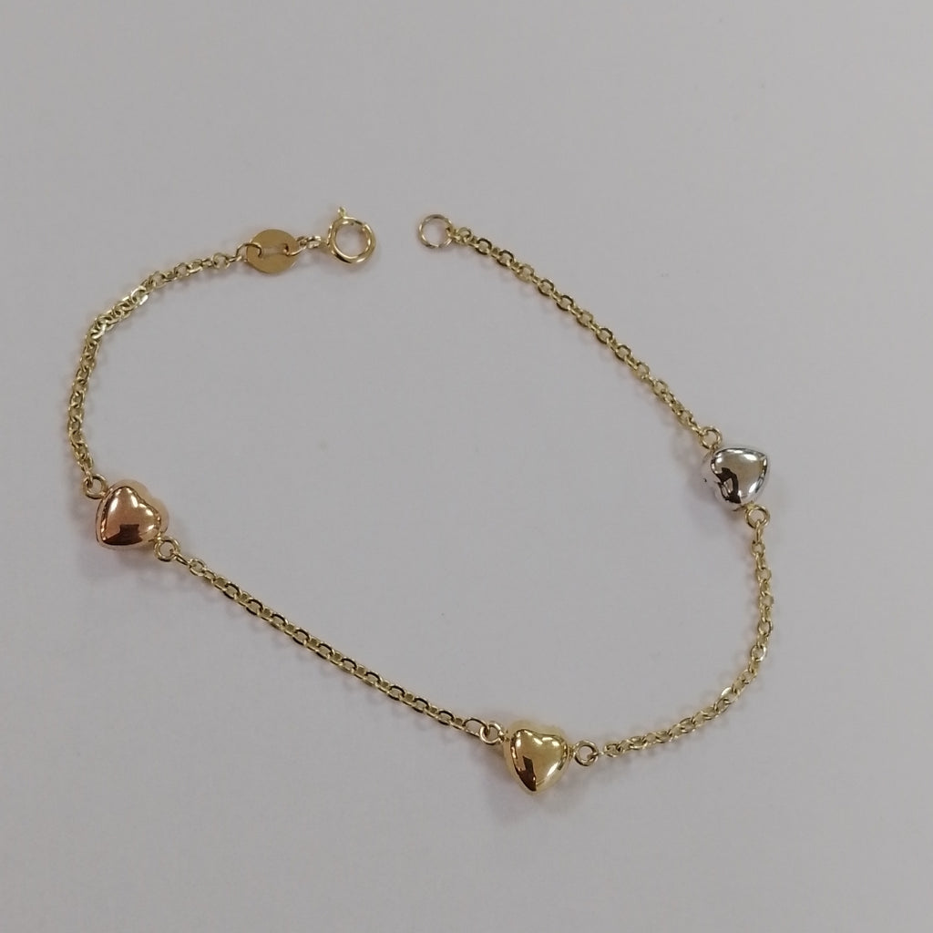 PULSERA ESP CON CORAZONES COMBINADOS 14K 18 CM 1.6 GR (NUEVO)