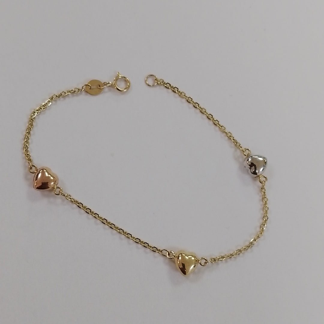 PULSERA ESP CON CORAZONES COMBINADOS 14K 18 CM 1.6 GR (NUEVO)