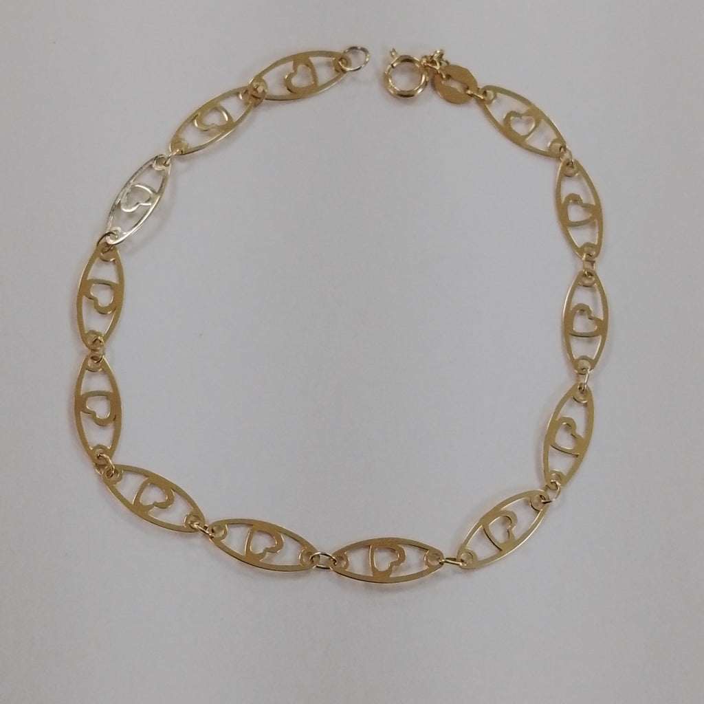 PULSERA TEJIDO ESPECIAL CON CORAZON 14K 18 CM 1.3 GR (NUEVO)