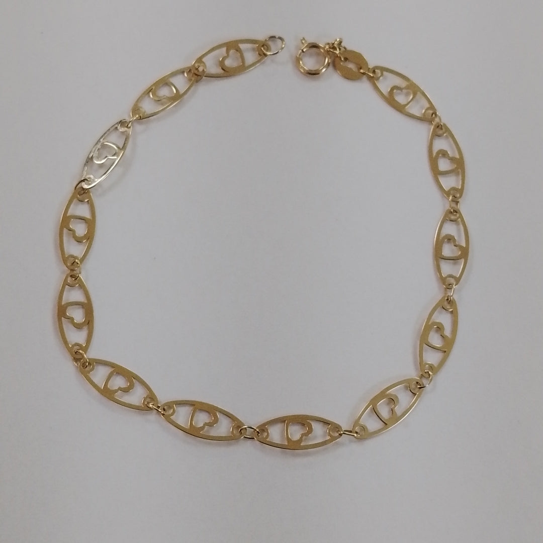 PULSERA TEJIDO ESPECIAL CON CORAZON 14K 18 CM 1.3 GR (NUEVO)