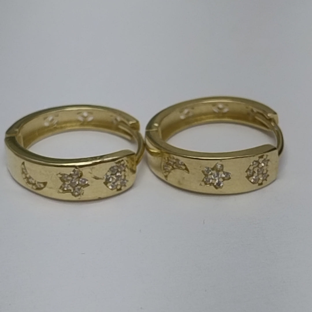 ARETES TEJIDO HUGGIES CON CIRCONIAS 14K 3 GR (NUEVO)