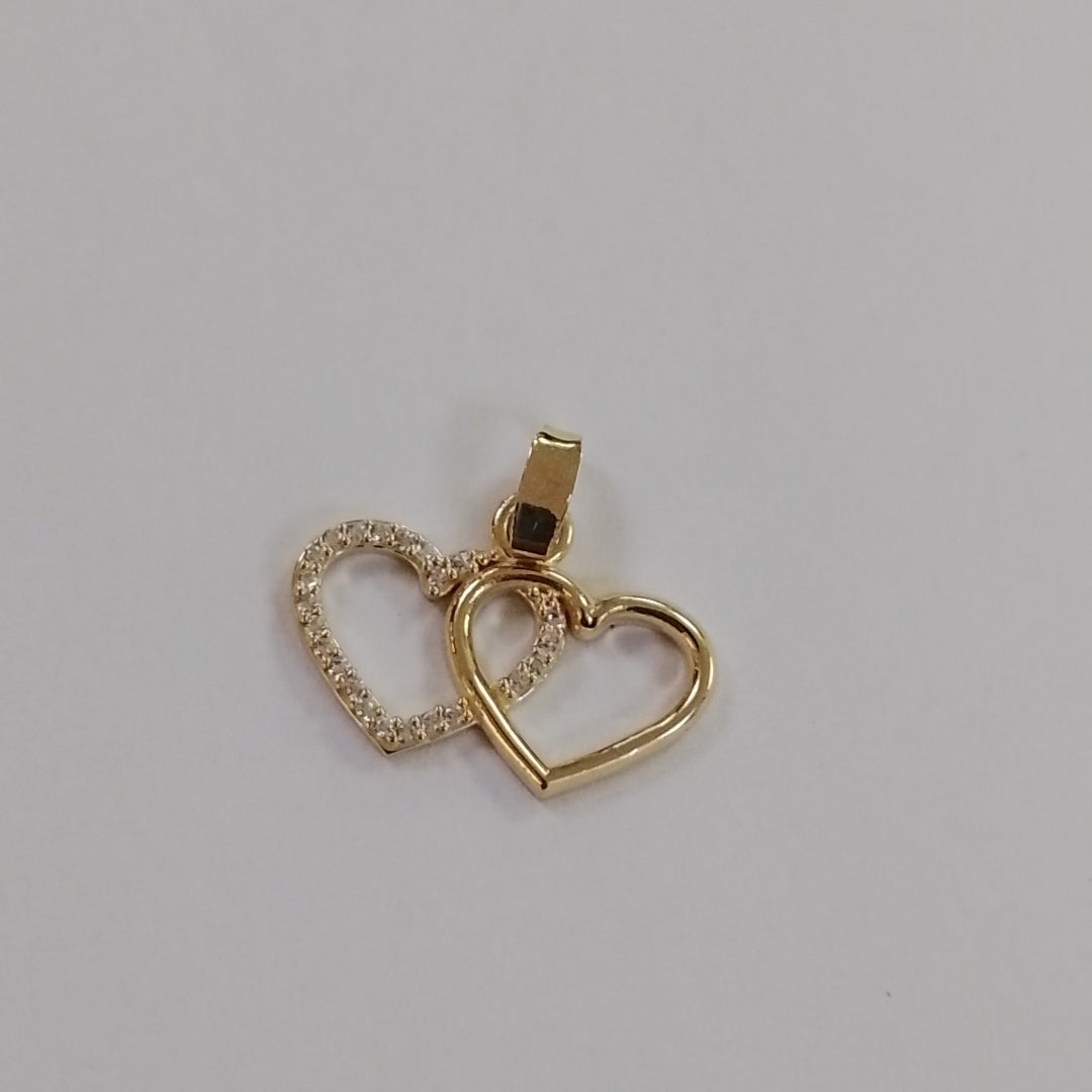 DIJE TEJIDO DOS CORAZONES CON CIRCONIAS 14K 1.5 GR (NUEVO)
