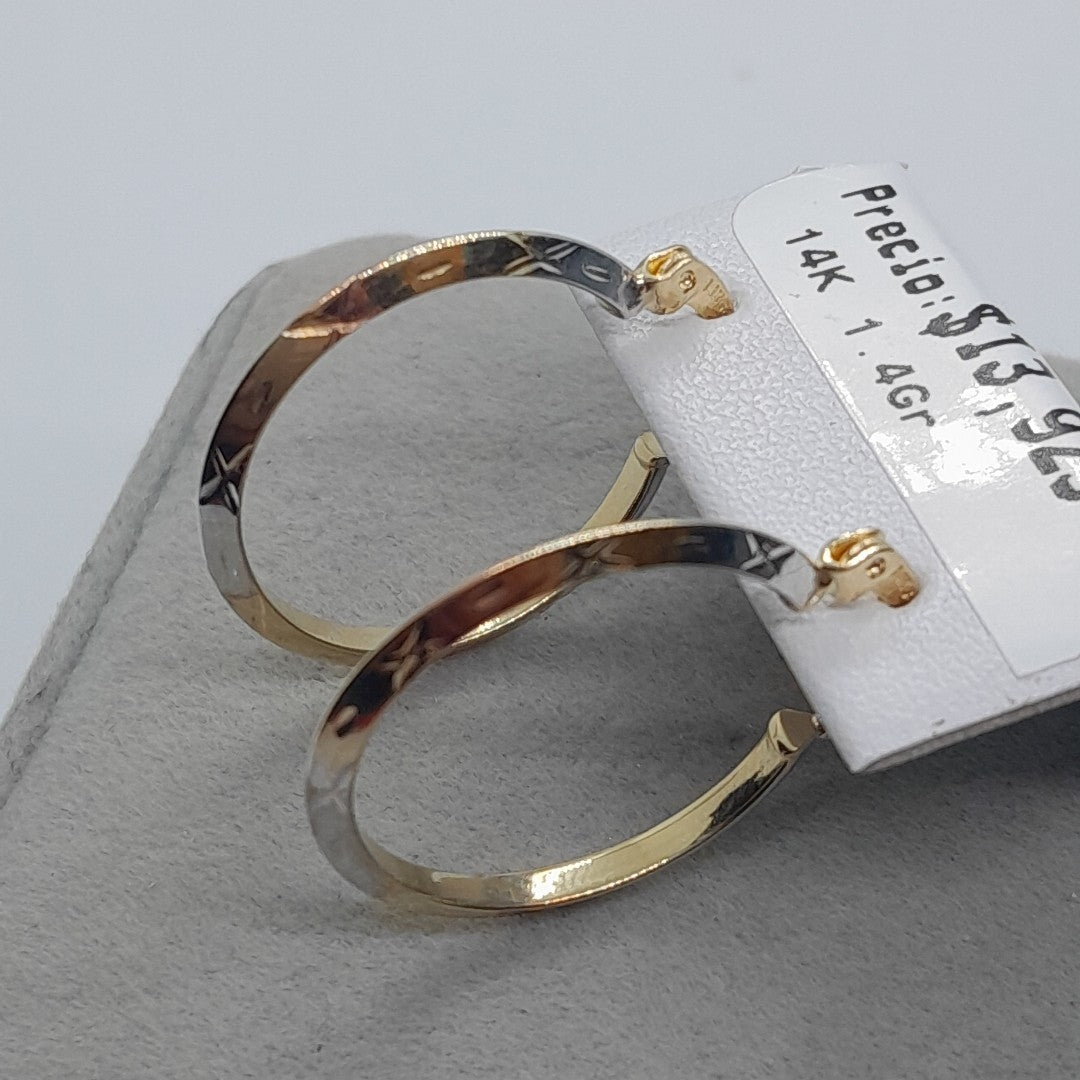 ARETES TEJIDO ARRACADAS BISELADAS COMBINADAS 14K 1.4 GR (NUEVO)