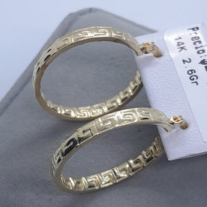 ARETES TEJIDO ARRACADA CON GRECAS 14K 2.6 GR (NUEVO)