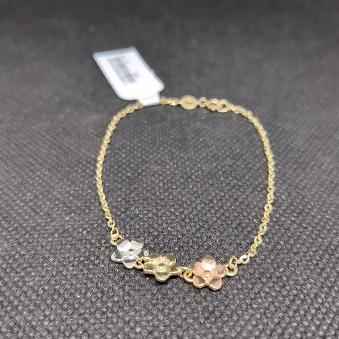 PULSERA TEJIDO ESPECIAL FIG FLORES 14K 18 CM 2.1 GR (NUEVO)