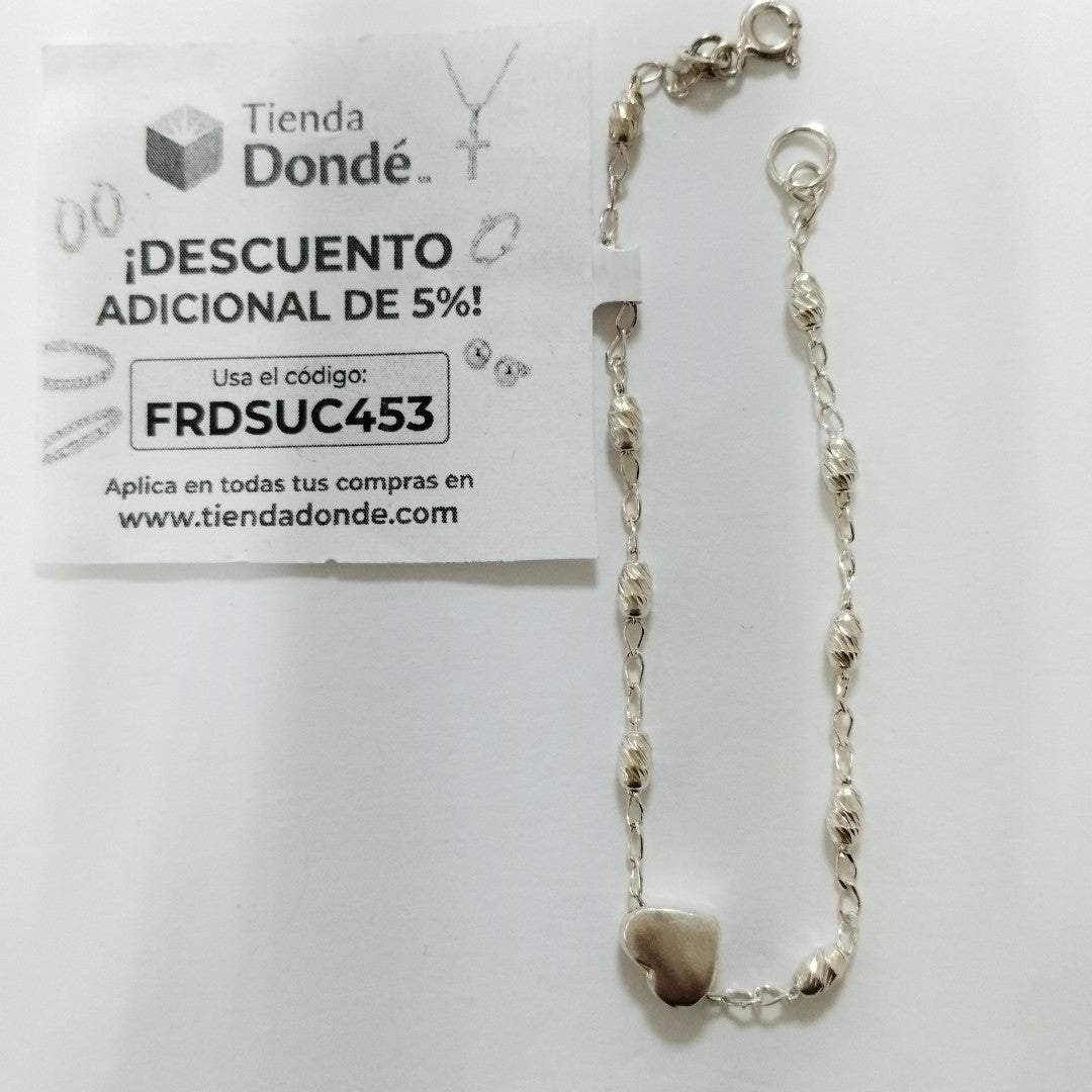 PULSERA TEJIDO CORAZON PLATA .925 18 CM 3.4 GR (NUEVO)