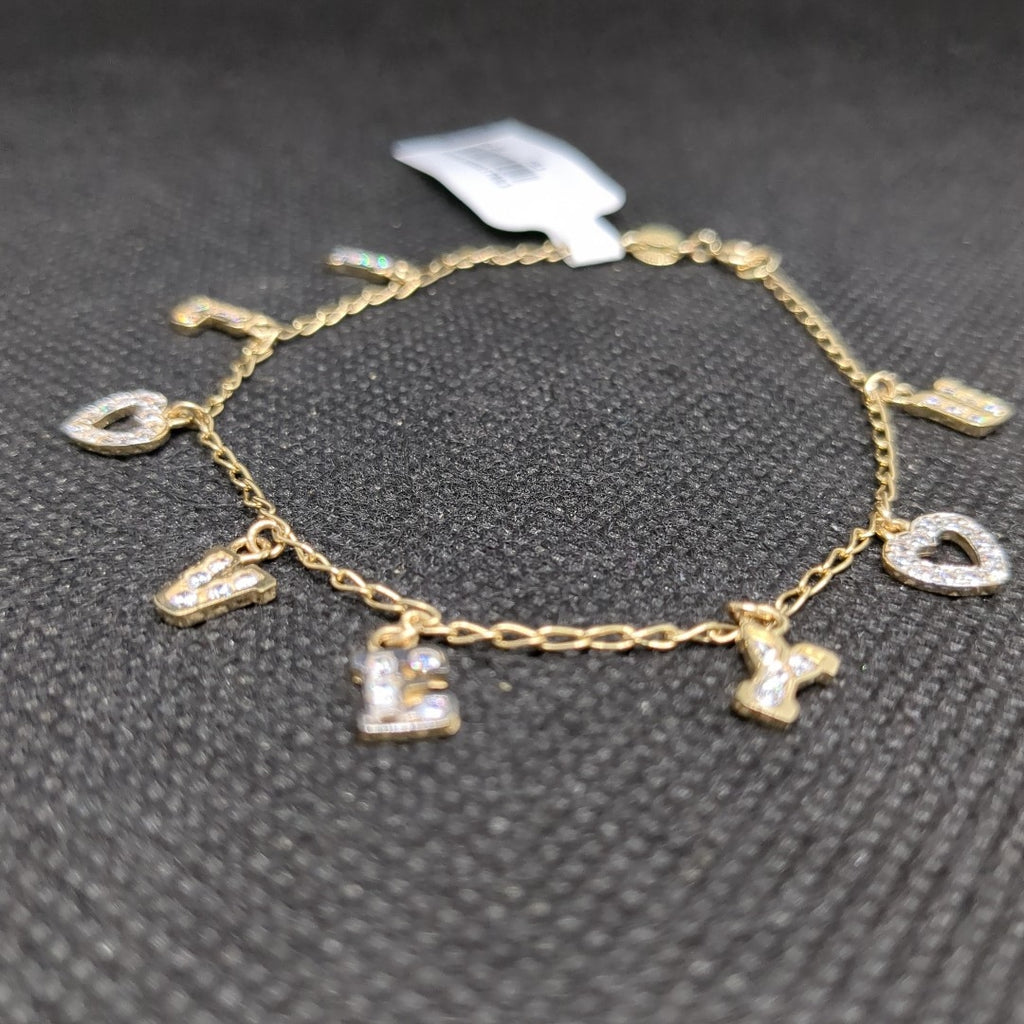 PULSERA ESPECIAL CON DIJES Y CIRCONIAS 14K 18 CM 3.3 GR (NUEVO)