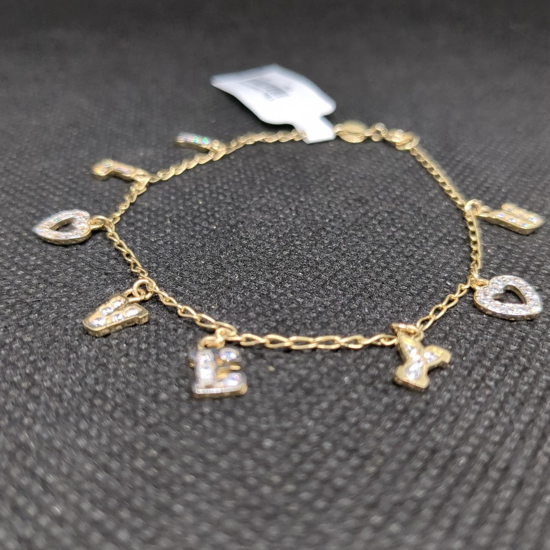 PULSERA ESPECIAL CON DIJES Y CIRCONIAS 14K 18 CM 3.3 GR (NUEVO)