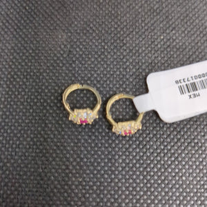 ARETES HUGGIES CON CIRCONIAS Y PIEDRA DE COLOR 14K 1.8 GR (NUEVO)