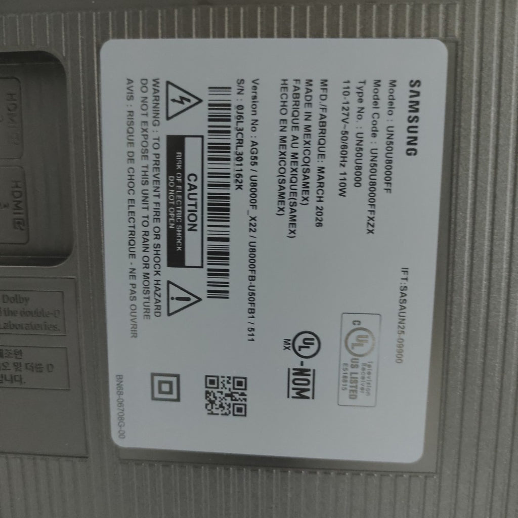 PANTALLA SAMSUNG UN50U8000FF (2026) 50" LED 4K (SEMINUEVO)