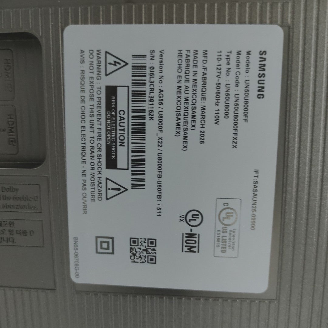PANTALLA SAMSUNG UN50U8000FF (2026) 50" LED 4K (SEMINUEVO)