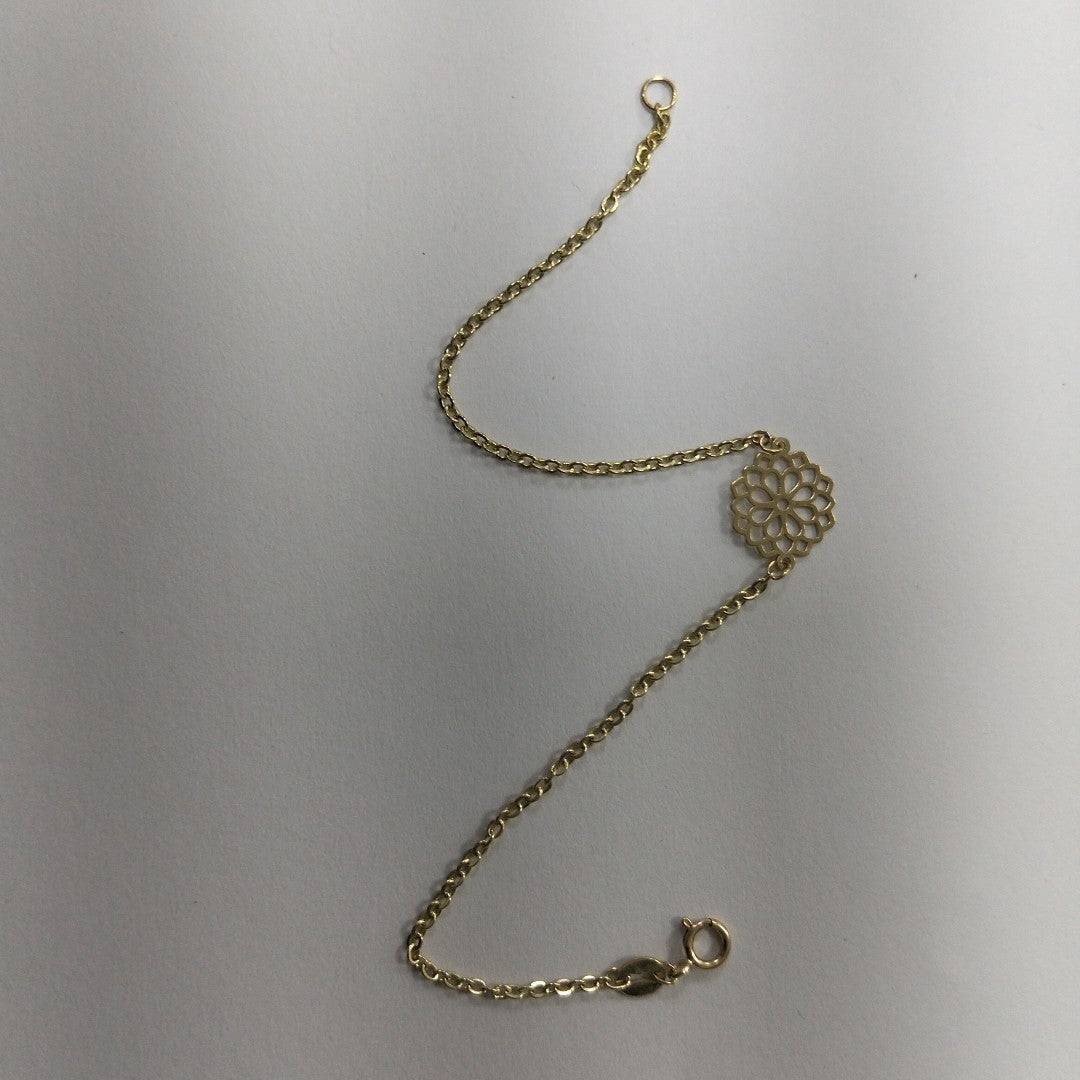 PULSERA TEJIDO ESPECIAL CON MANDALA 14K 18 CM 1.4 GR (NUEVO)