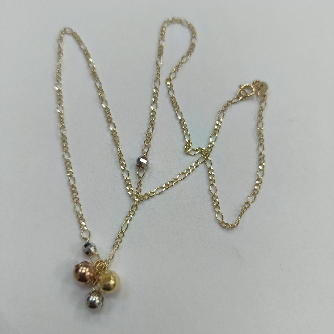 CADENA GARGANTILLA 3X1 CON ESFERAS COMBINADAS 14K 45 CM 3.1 GR (NUEVO)