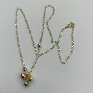 CADENA GARGANTILLA 3X1 CON ESFERAS COMBINADAS 14K 45 CM 3.1 GR (NUEVO)