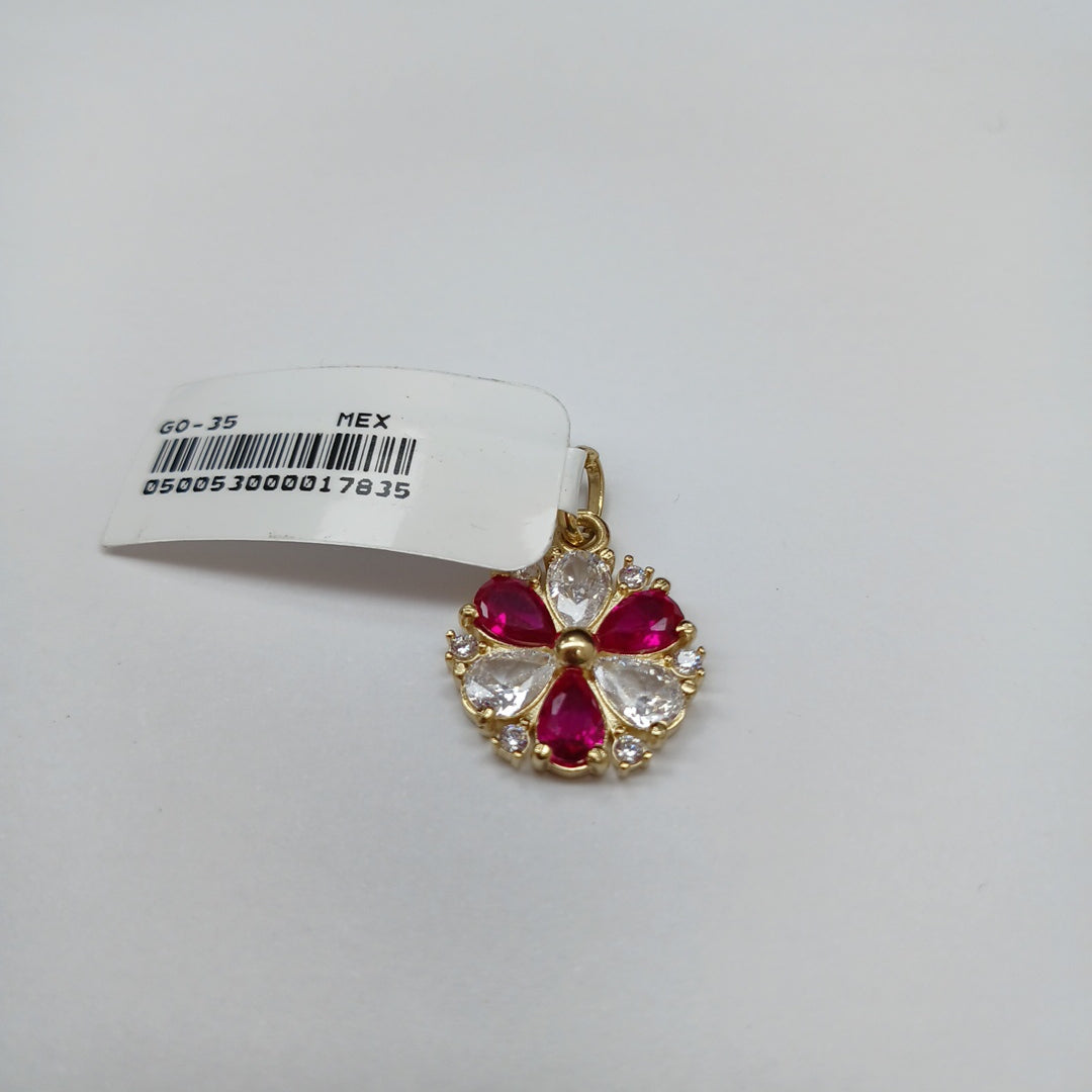 DIJE FLOR CIRCONIAS Y PIEDRAS DE COLOR 14K 2.8 GR (NUEVO)