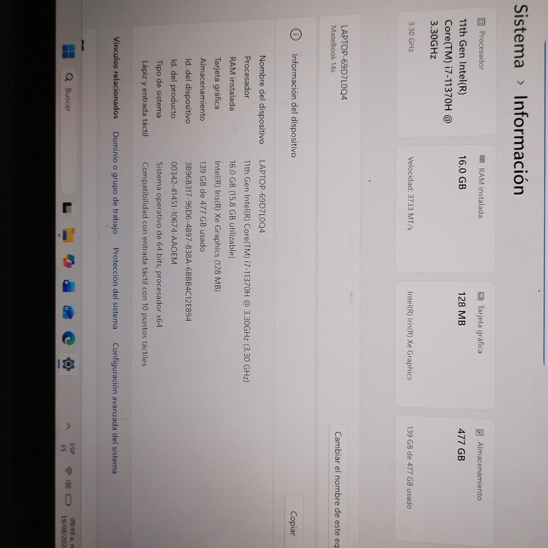 LAPTOP HUAWEI MATEBOOK 14S HKD-W76 (2023) 1 TB SSD 16 GB RAM (SEMINUEVO)