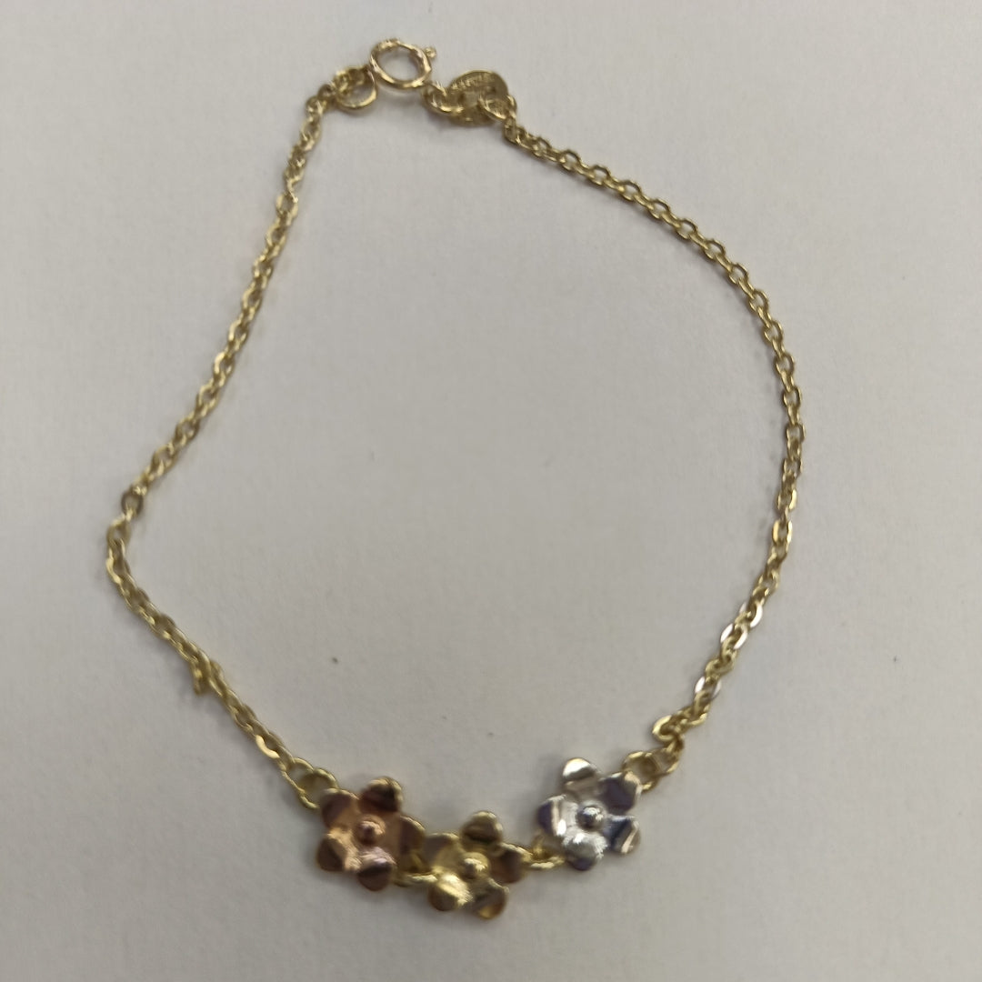 PULSERA TEJIDO ESPECIAL FIG FLORES 14K 18 CM 2.1 GR (NUEVO)
