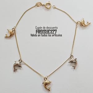 PULSERA ESPECIAL DIJES DELFINES 10K 18 CM 1.8 GR (NUEVO)
