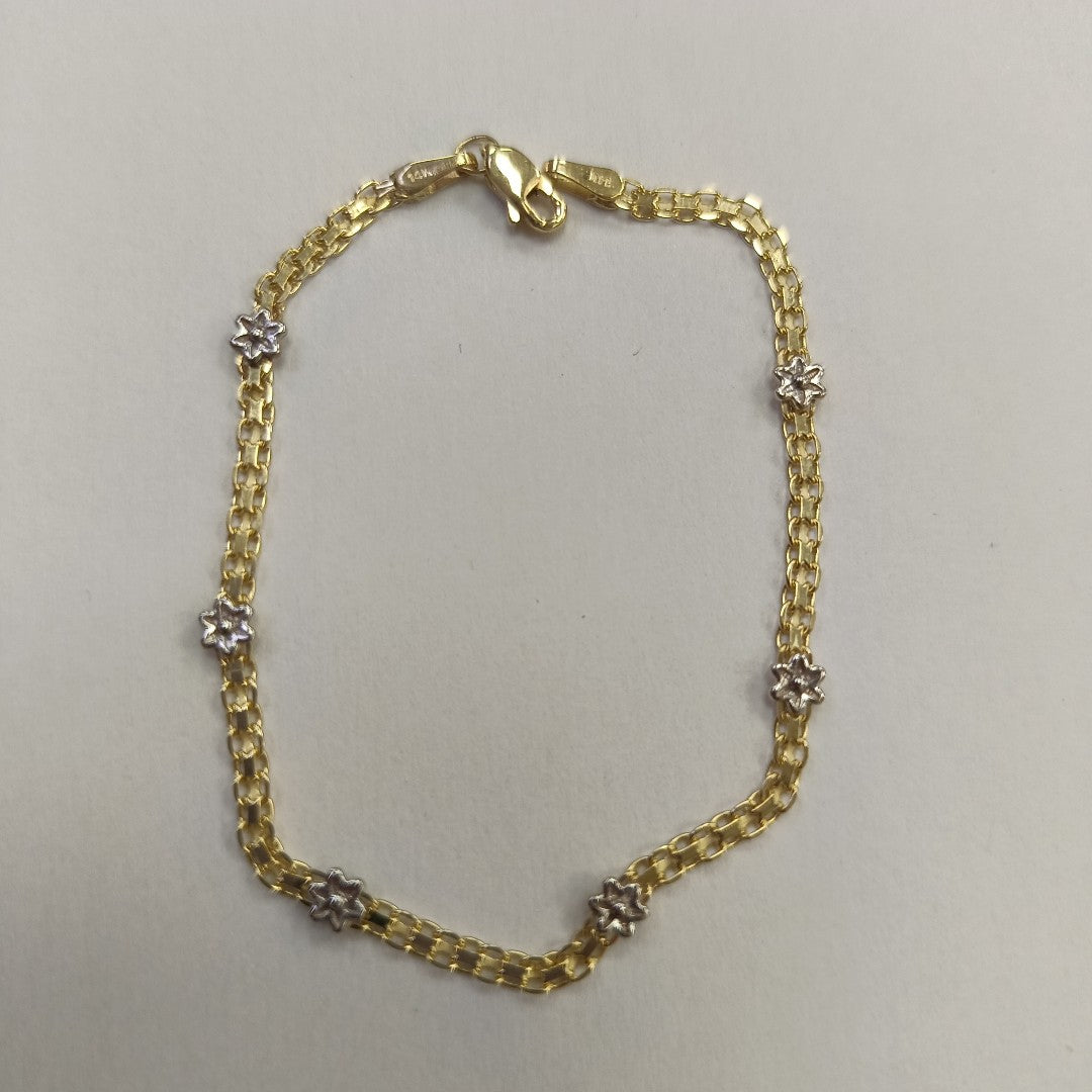 PULSERA ESPECIAL C FLORES 14K 18 CM 2.9 GR (NUEVO)