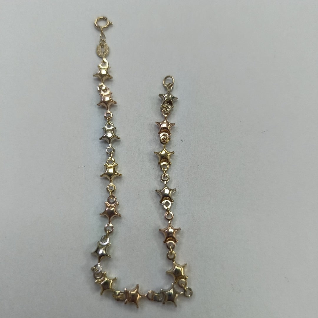 PULSERA TEJIDO ESPECIAL ESTRELLAS COMBINADAS 14K 18 CM 2.3 GR (NUEVO)