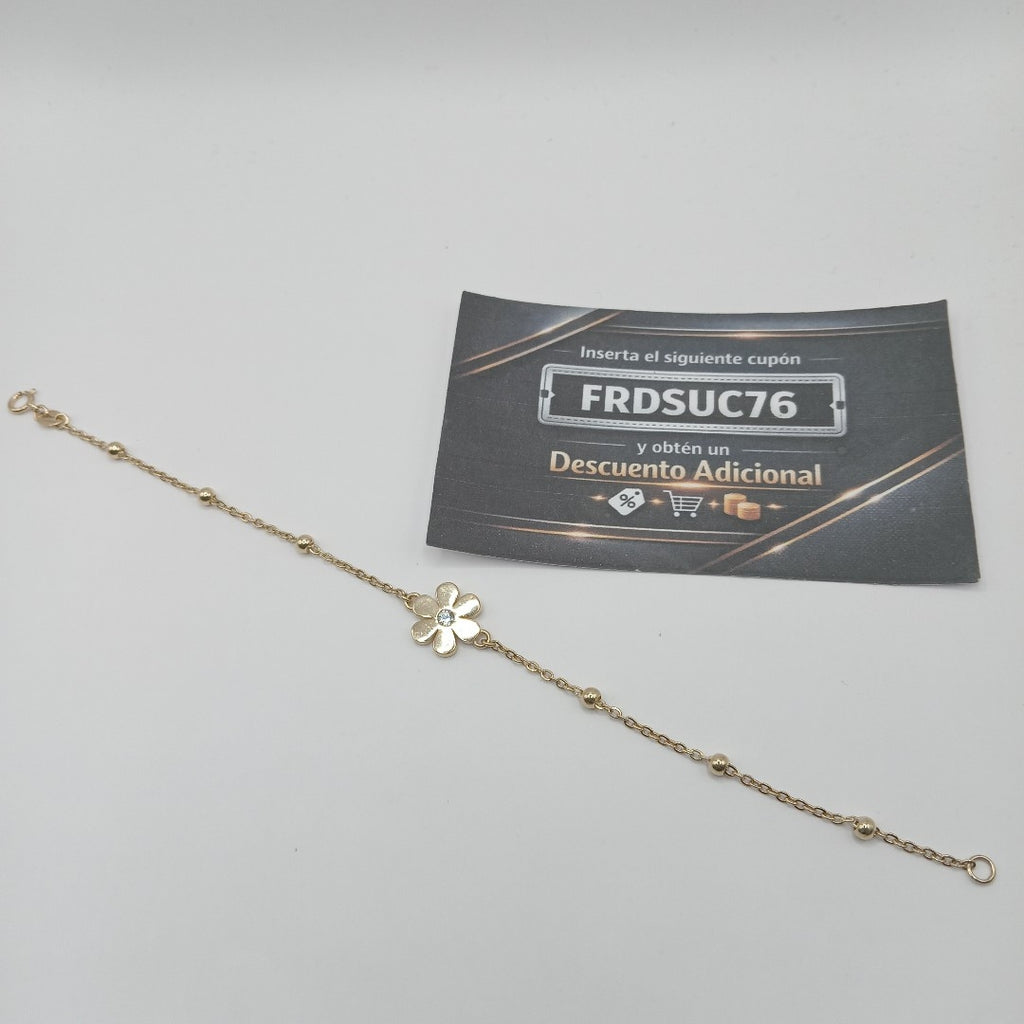 PULSERA TEJIDO ESPECIAL FLOR CON CIRCONIA 14K 18 CM 2.5 GR (NUEVO)