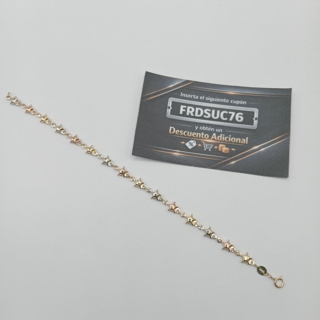 PULSERA TEJIDO ESPECIAL ESTRELLAS COMBINADAS 14K 18 CM 2.3 GR (NUEVO)