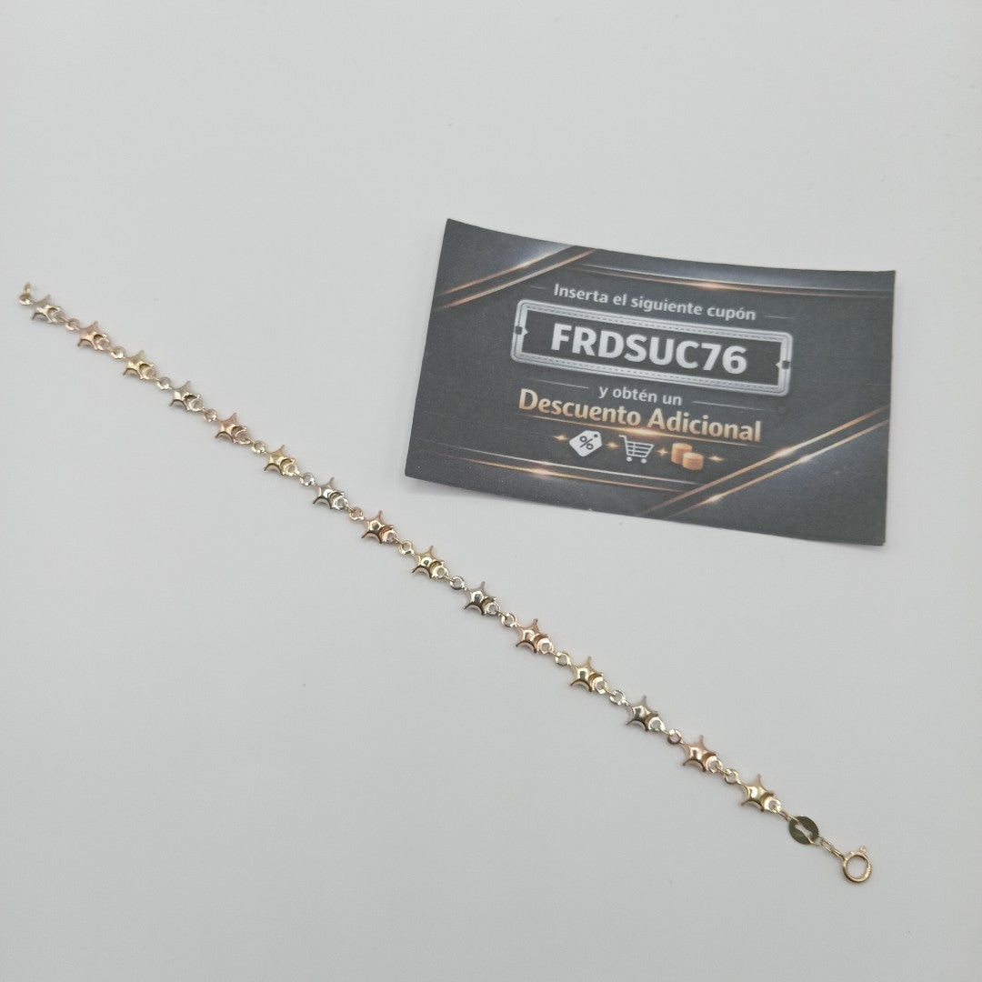 PULSERA TEJIDO ESPECIAL ESTRELLAS COMBINADAS 14K 18 CM 2.3 GR (NUEVO)