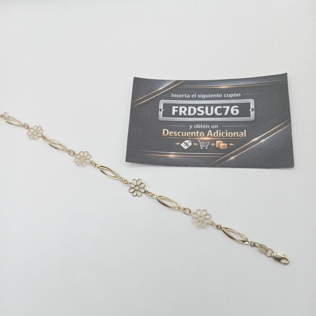 PULSERA ESPECIAL CON FLORES 14K 18 CM 2.7 GR (NUEVO)