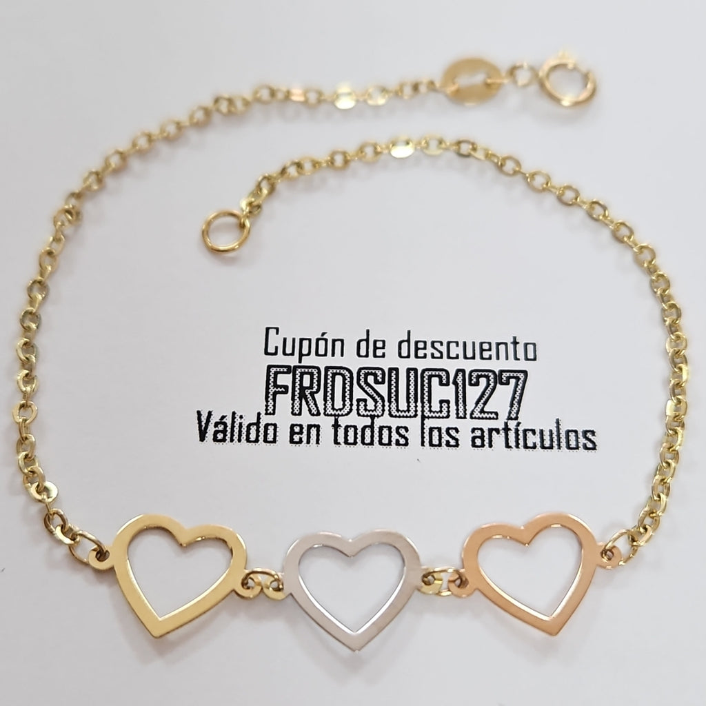 PULSERA ESPECIAL CON CORAZONES 14K 18 CM 1.3 GR (NUEVO)