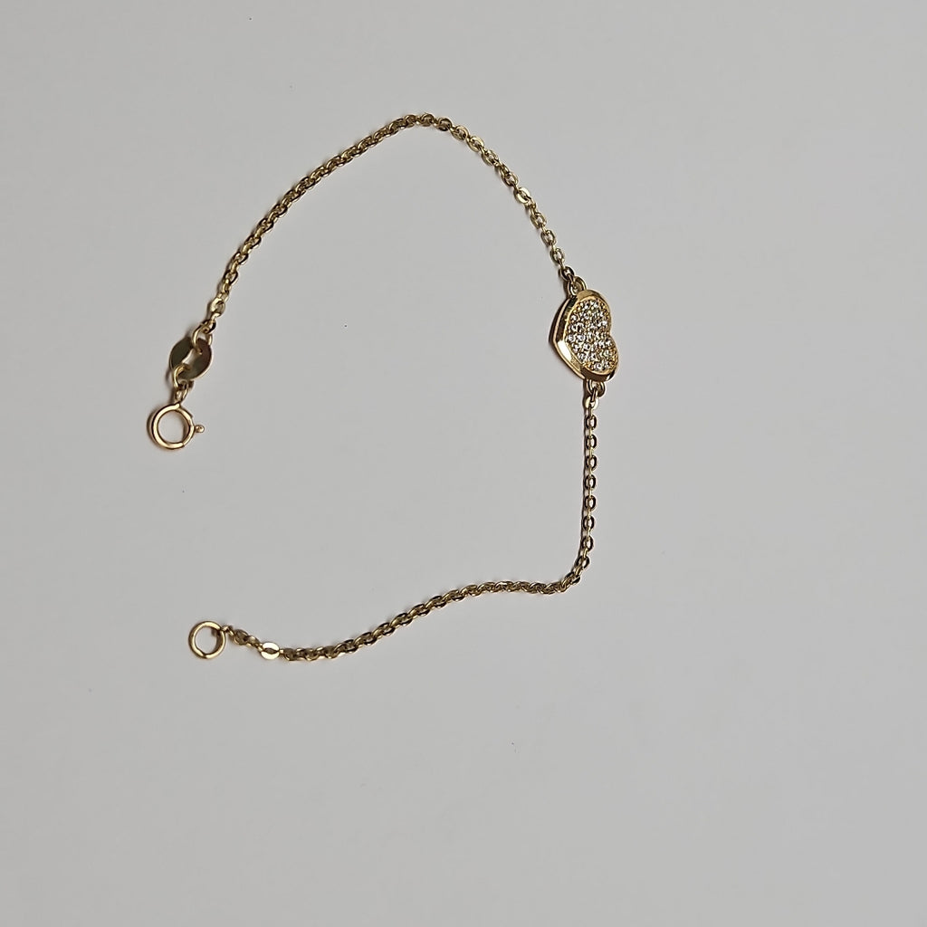 PULSERA TEJIDO ESPECIAL C CORAZON CIRCONIAS 14K 18 CM 2 GR (NUEVO)