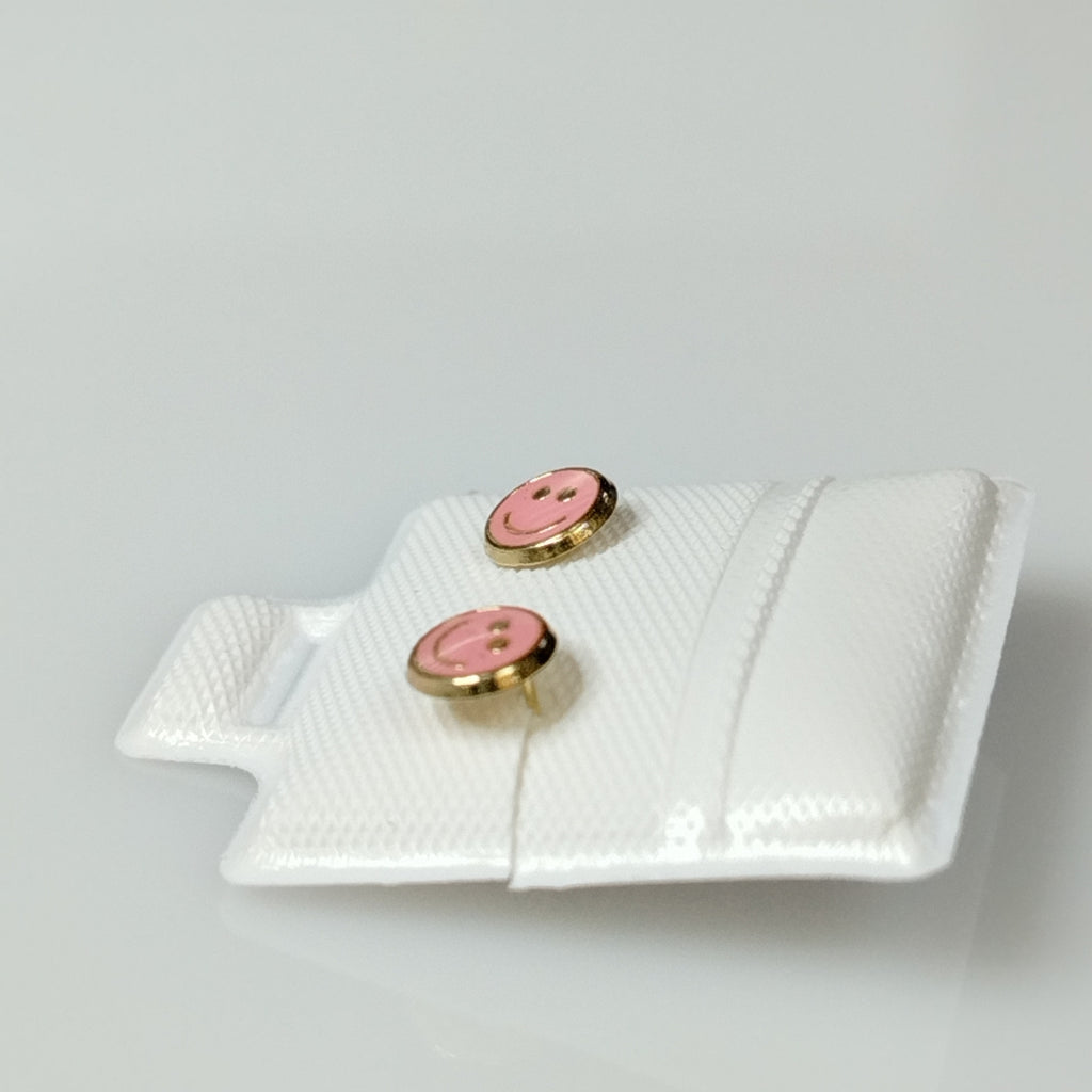 BROQUELES BROQUEL FIG SONRISA ESMALTE ROSA 14K 0.1696 GR (NUEVO)